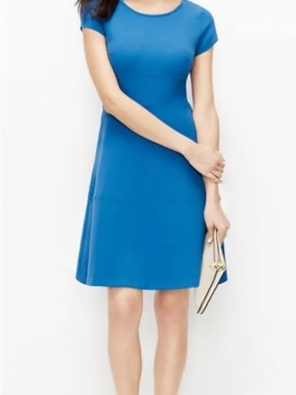 Ann Taylor Cap-Sleeve A-Line Midi Dress in Cobalt Blue